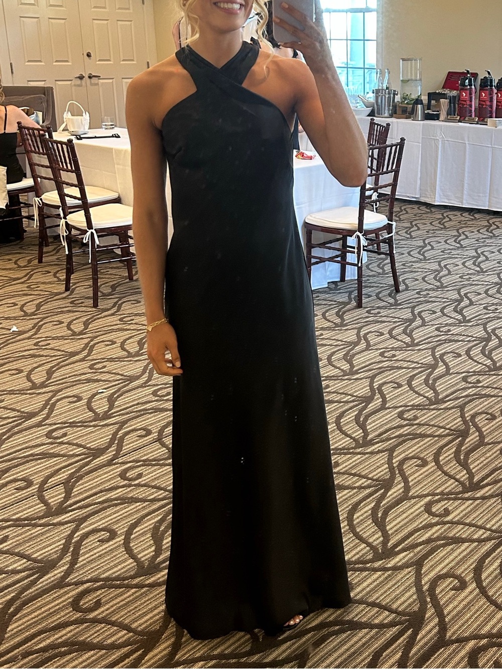 Elegant Black Cross-Neck Evening Dress for Women